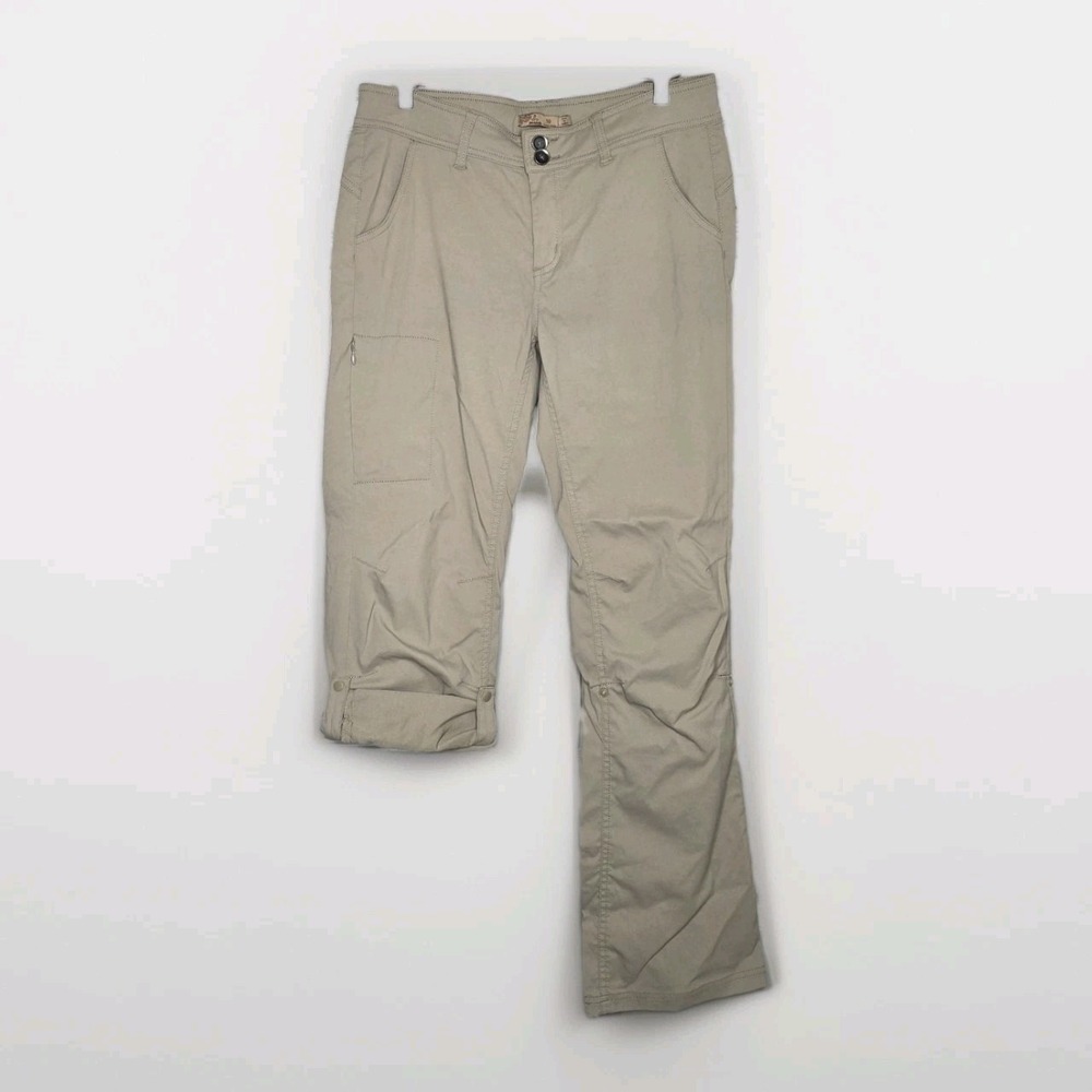 PrAna Women's 10 Reg Halle Convertible Nylon Stretch Khaki Green Hiking Pants